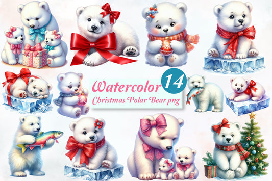14 Christmas Polar Bear PNG Sublimation Bundle Cute Winter Bear Clipart