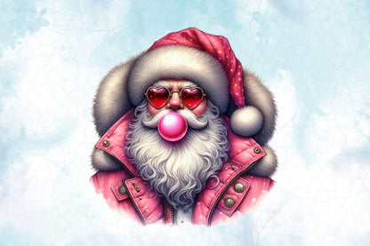 Pink Santa Christmas PNG Cute Kawaii Holiday Clipart