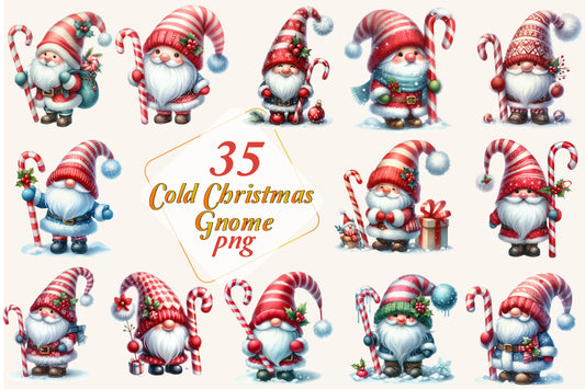 35 Cold Christmas Gnome PNG Winter Gnome Clipart Candy Cane Santa