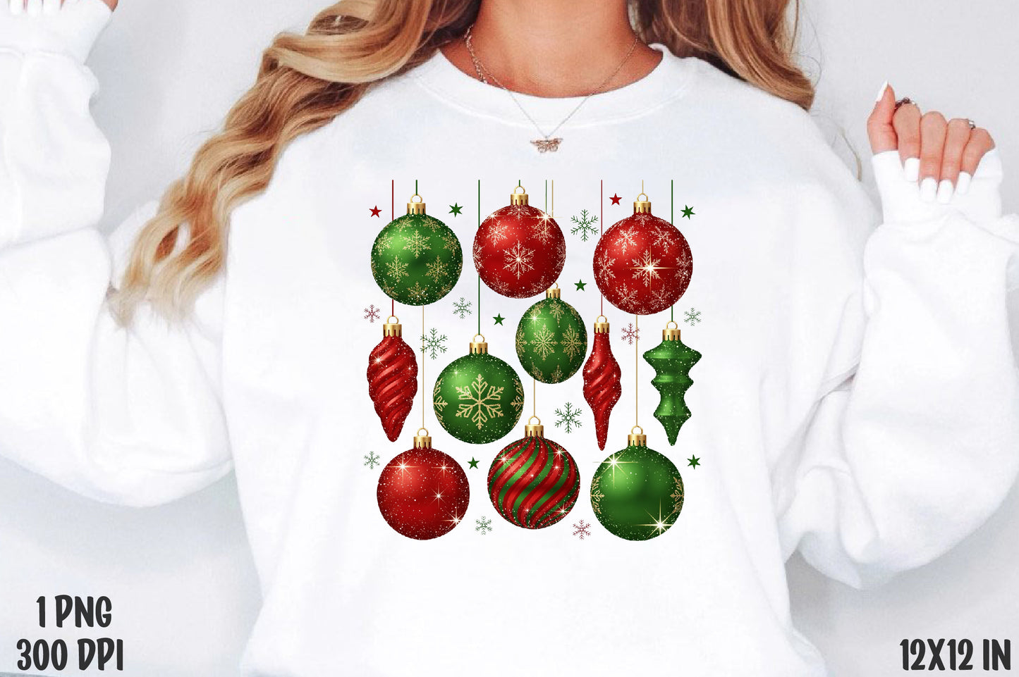 Christmas Ornaments PNG Red Green Holiday Sublimation