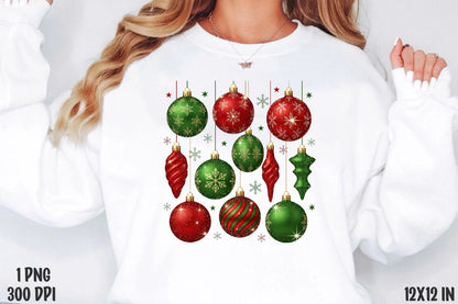 Christmas Ornaments PNG Red Green Holiday Sublimation