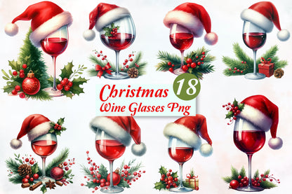 Christmas Wine Glasses PNG Bundle 18 Festive Wine Clipart