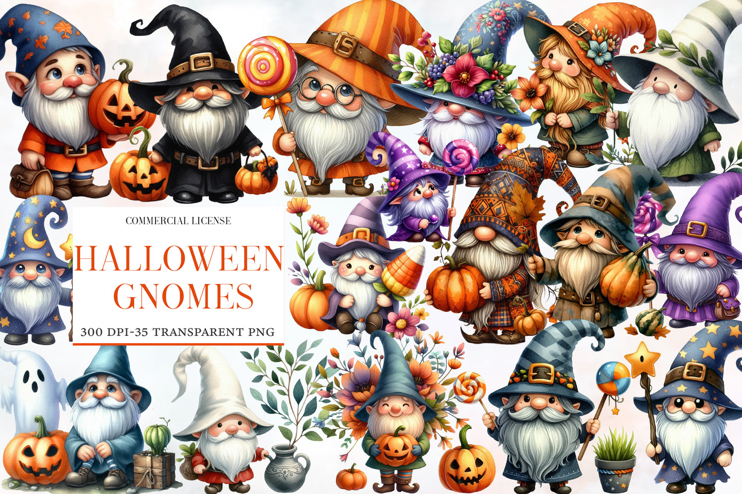 Halloween Gnomes Clipart PNG | Cute Witch Gnome PNG, Fall Gnome Clipart,