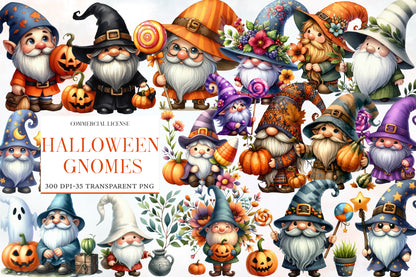 Halloween Gnomes Clipart PNG | Cute Witch Gnome PNG, Fall Gnome Clipart,