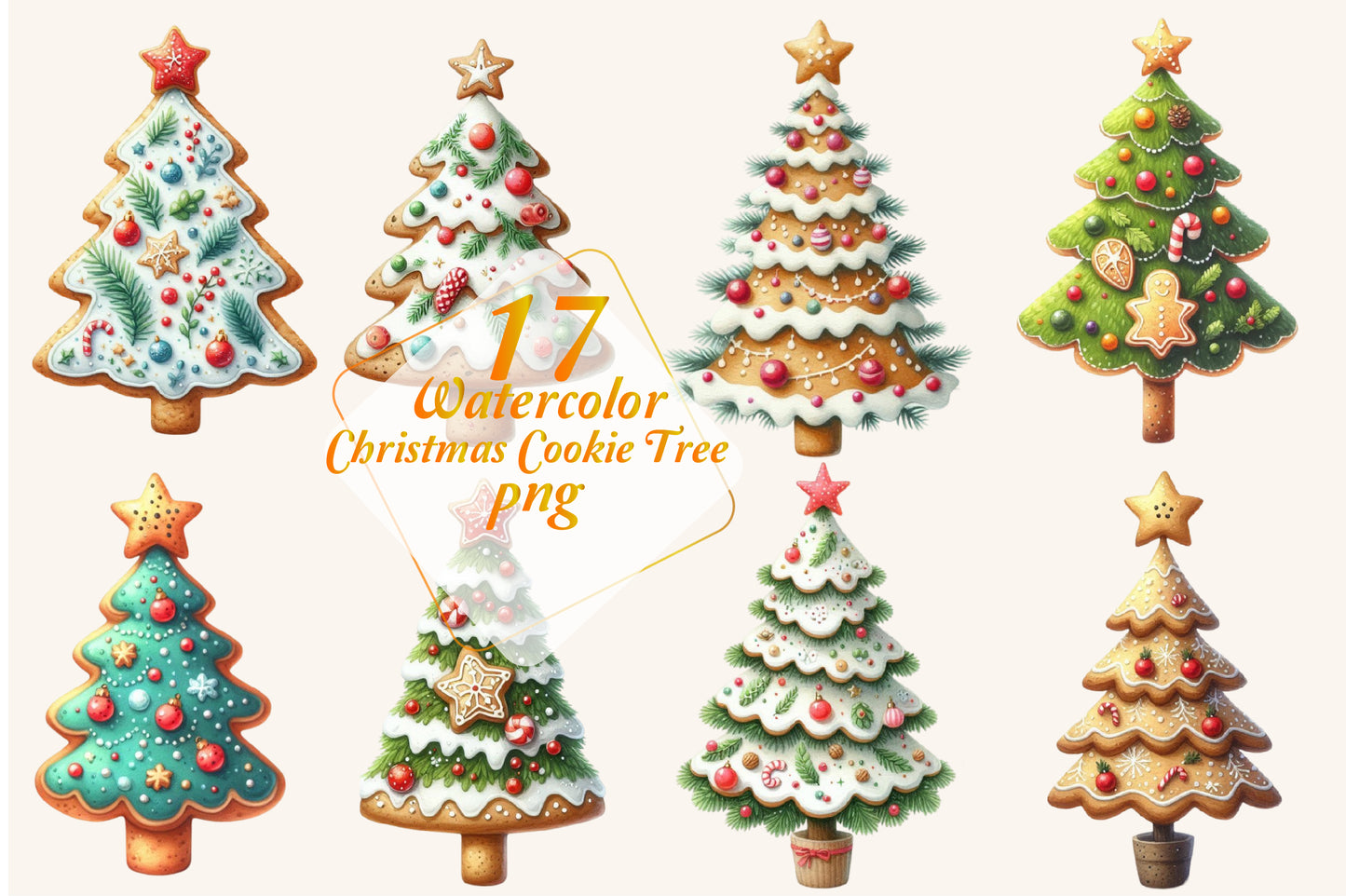 17 Watercolor Christmas Cookie Tree PNG Christmas Clipart