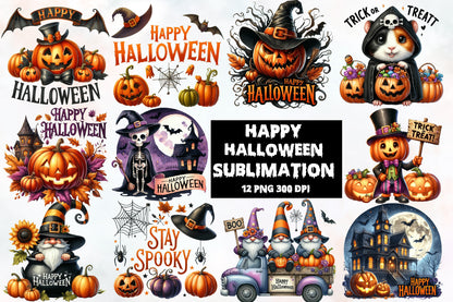 Happy Halloween Sublimation PNG Bundle | Halloween Clipart, Spooky Pumpkin PNG