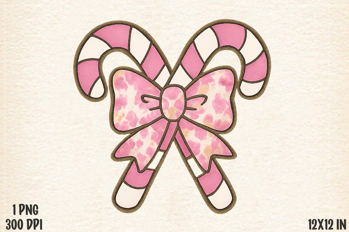 Pink Candy Cane Bow Christmas PNG Sublimation Design