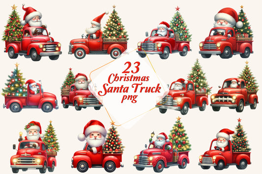 Christmas Santa Truck PNG Bundle | Watercolor Christmas Truck, Vintage Santa Truck & Holiday Truck Clipart