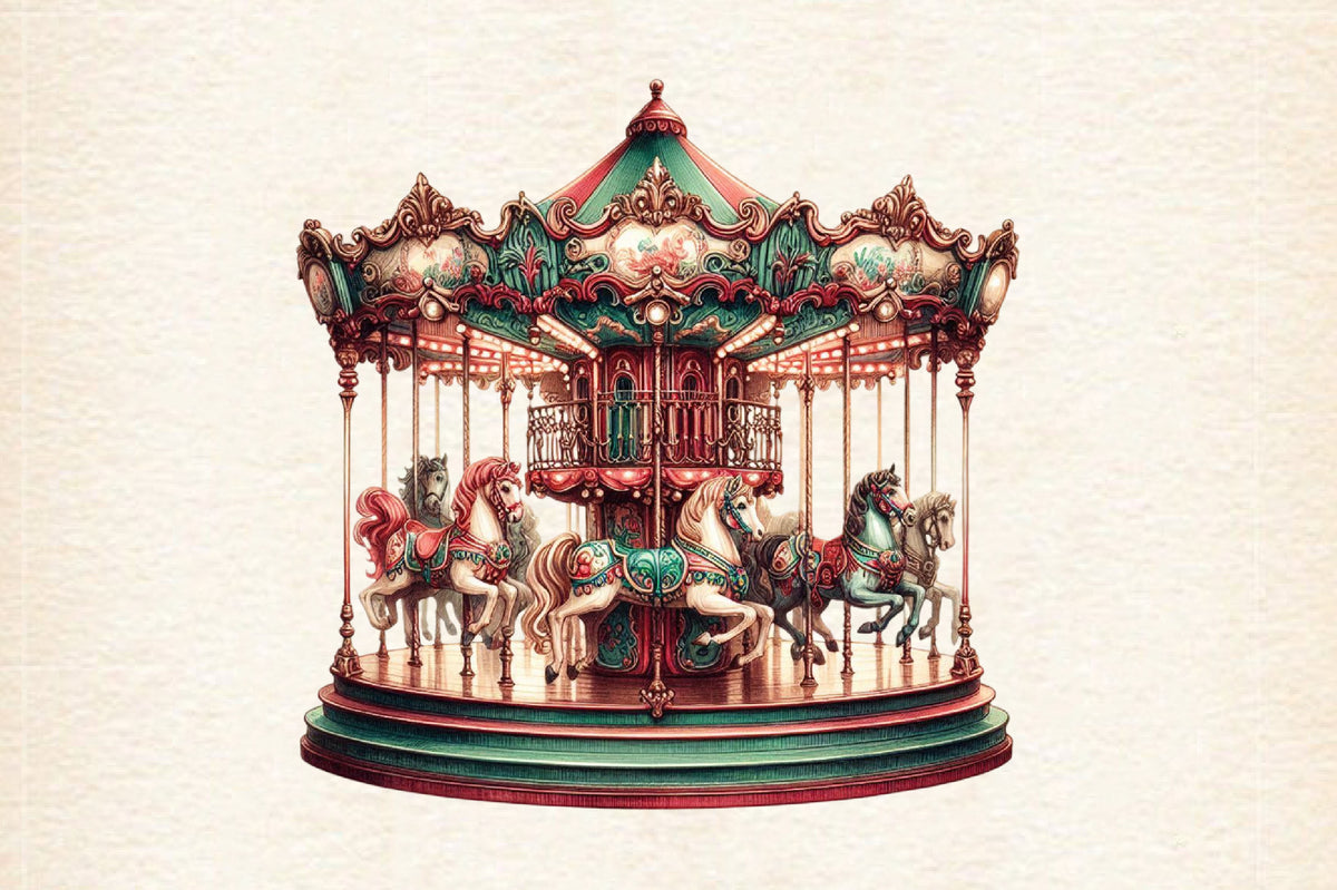 Vintage Christmas Carousel PNG Elegant Carousel Horse Holiday Clipart