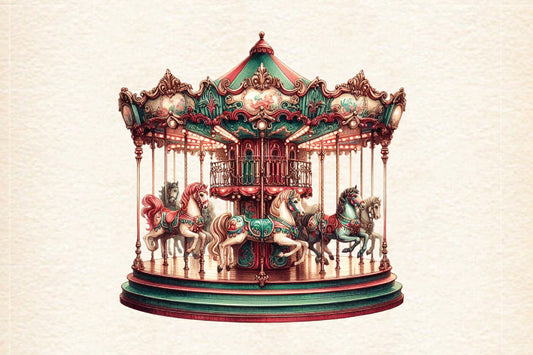 Vintage Christmas Carousel PNG Elegant Carousel Horse Holiday Clipart