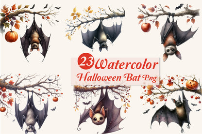 23 Watercolor Halloween Bat PNG Cute Spooky Bat Autumn Clipart
