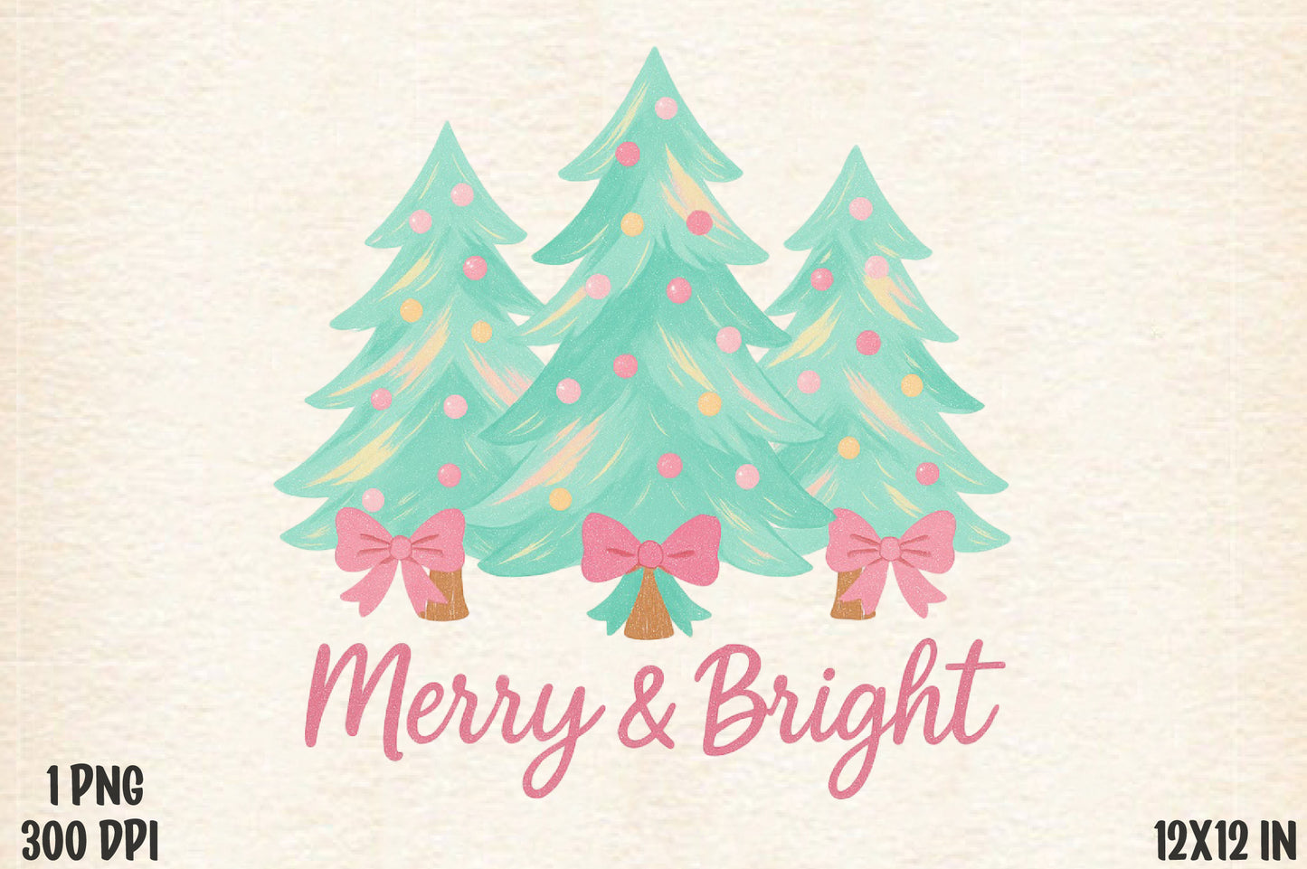 Merry & Bright Pastel Christmas Trees PNG Sublimation Design