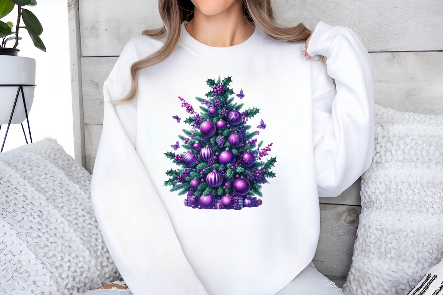 Purple Christmas Garden Clipart PNG Bundle | Lavender Flowers, Poinsettia, Birdhouse, Wreath & Holiday Botanical Designs