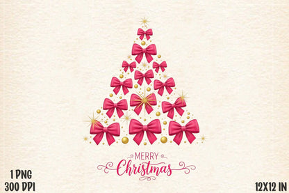 Pink Bow Christmas Tree Merry Christmas PNG