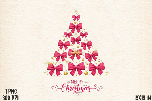 Pink Bow Christmas Tree Merry Christmas PNG
