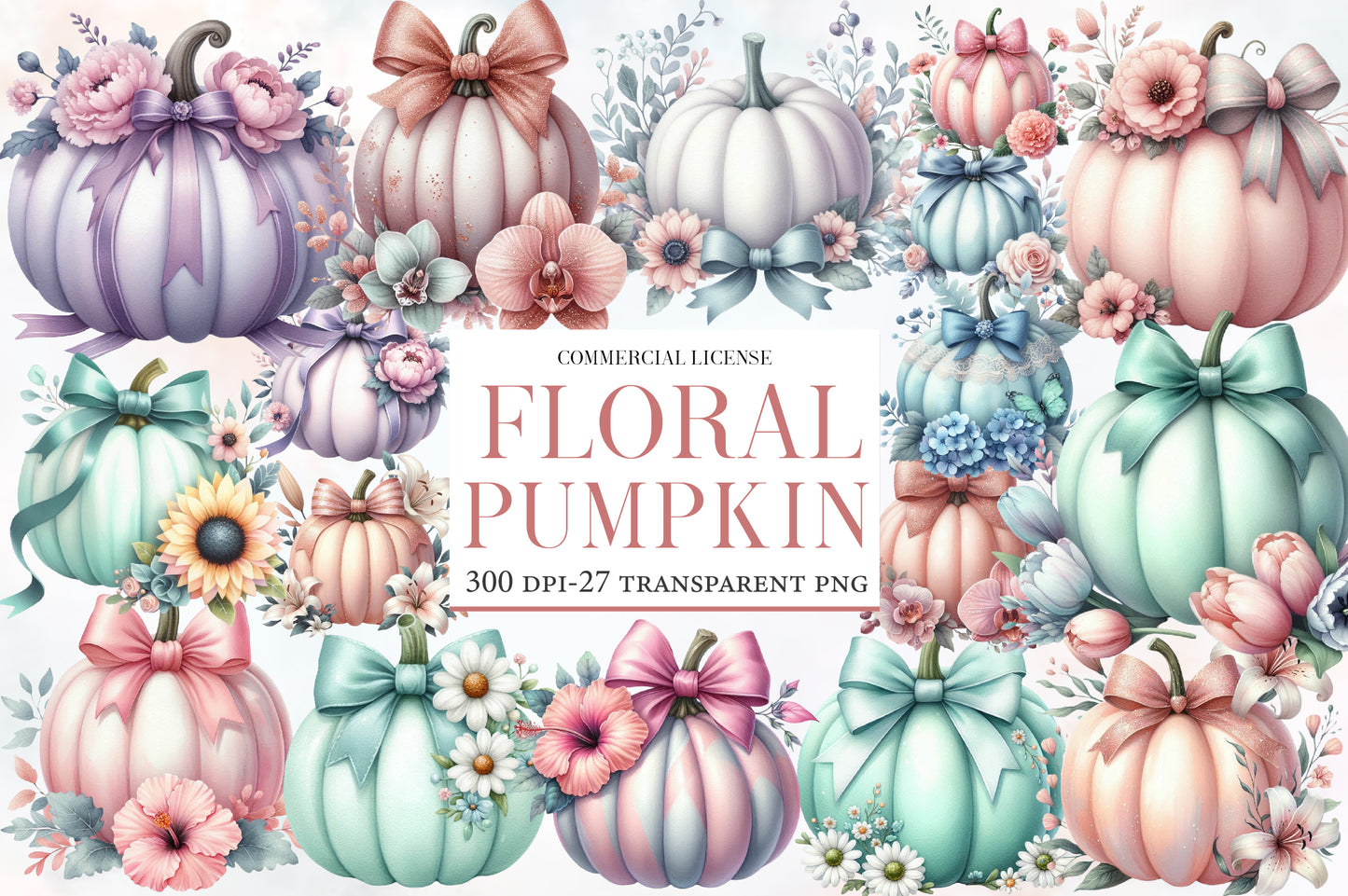 Floral Pumpkin Clipart PNG Bundle | Pastel Pumpkin PNG, Flower Pumpkin Clipart