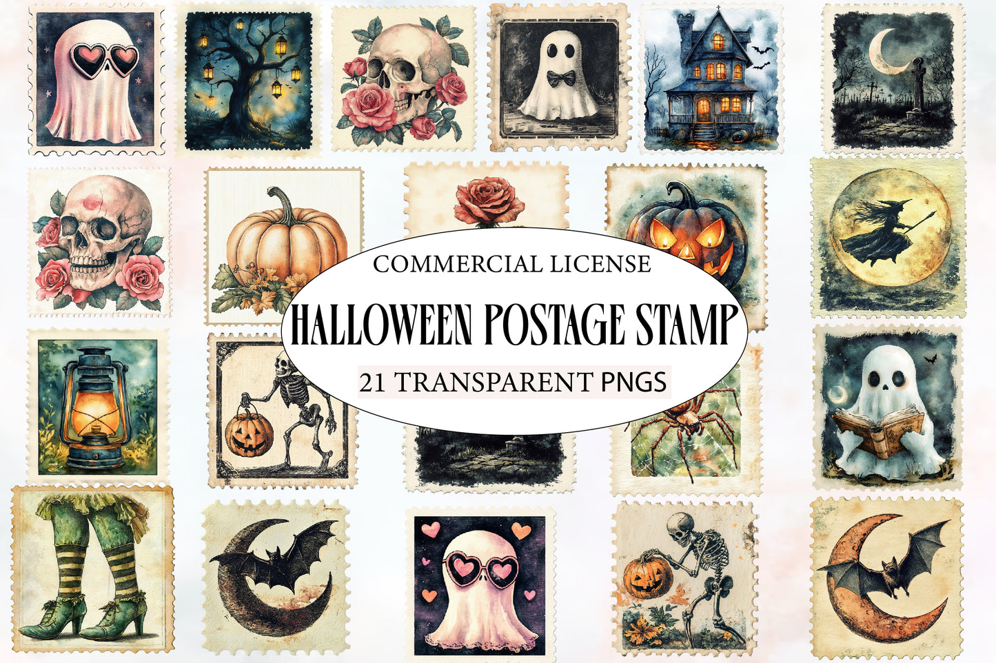 Halloween Postage Stamp Clipart PNG | Vintage Spooky Postage Stamps, Gothic Halloween Ephemera