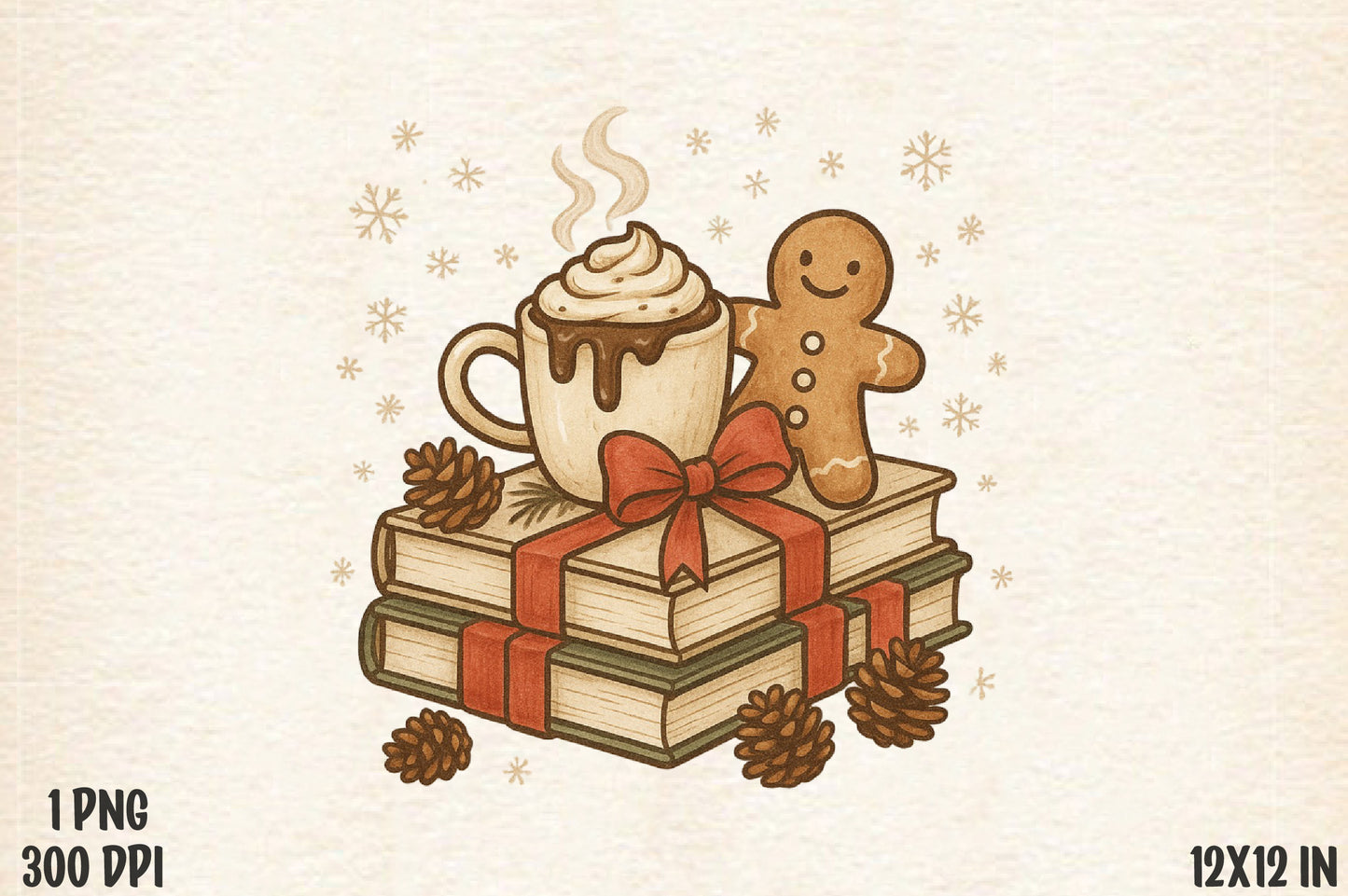 Cozy Christmas Gingerbread Hot Cocoa Books PNG