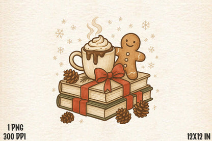 Cozy Christmas Gingerbread Hot Cocoa Books PNG