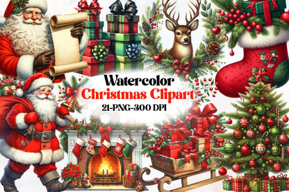 Christmas Clipart PNG Bundle | Santa Claus, Reindeer, Gifts, Stockings, Christmas Tree & Holiday Designs