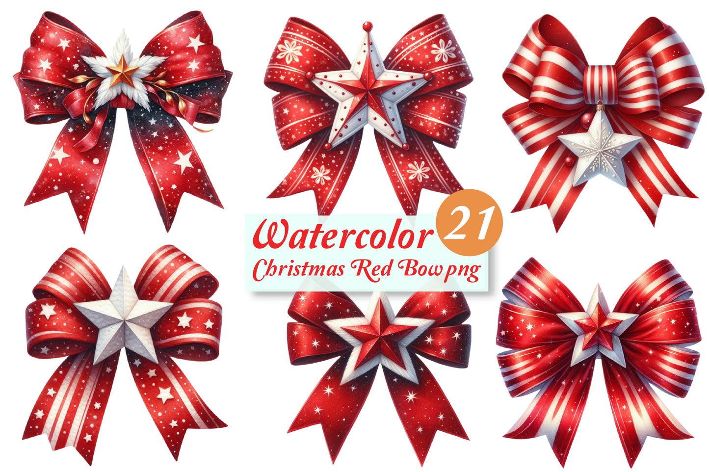 Christmas Red Bows PNG Bundle | Watercolor Christmas Red Bow, Festive Ribbon Bow & Holiday Bow Clipart