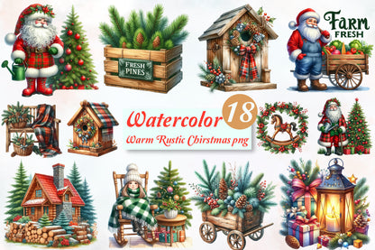 Watercolor Warm Rustic Christmas PNG Bundle 18 Holiday Clipart