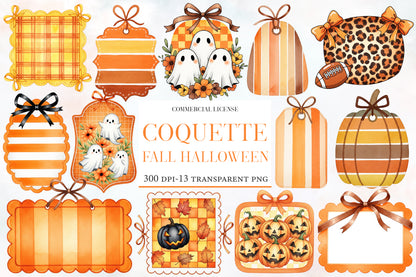 Coquette Fall Halloween PNG Bundle | Orange Plaid, Bows, Ghosts, Pumpkins & Leopard Clipart,