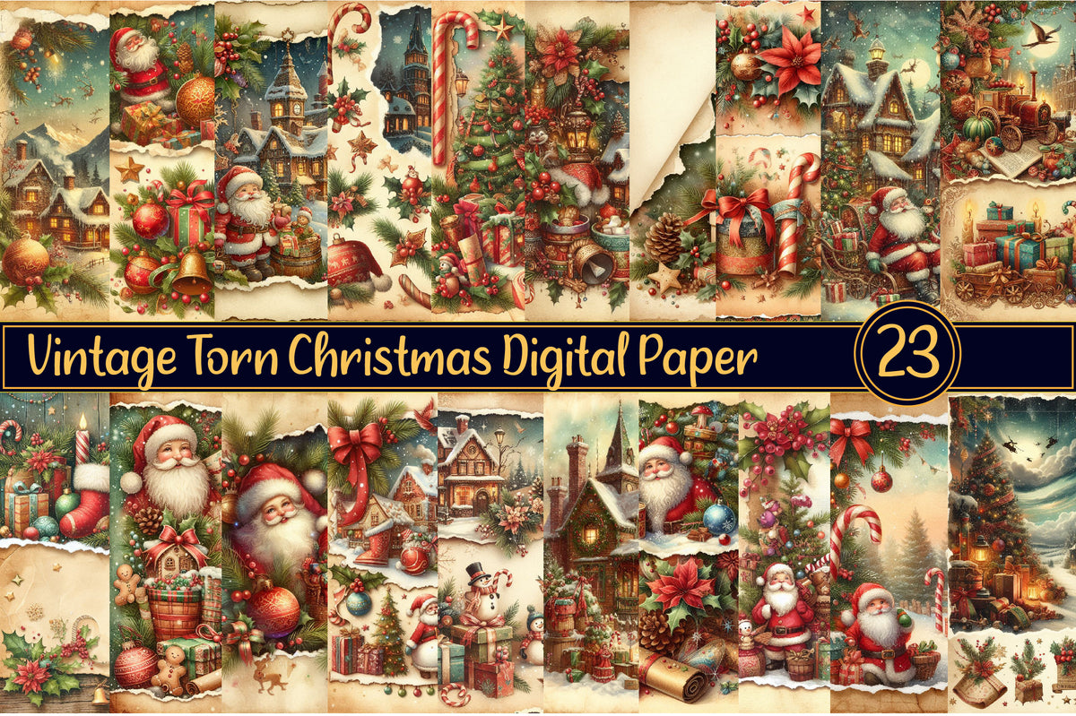 Vintage Torn Christmas Digital Paper 23 Christmas Scrapbook Backgrounds