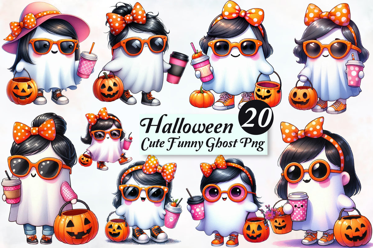 Halloween Cute Funny Ghost PNG Bundle 20 Kawaii Ghost Designs
