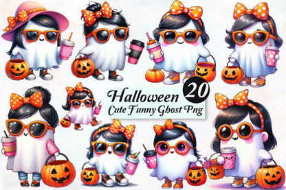 Halloween Cute Funny Ghost PNG Bundle 20 Kawaii Ghost Designs