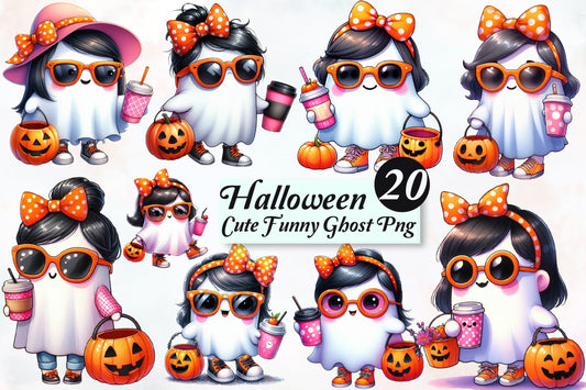 Halloween Cute Funny Ghost PNG Bundle 20 Kawaii Ghost Designs