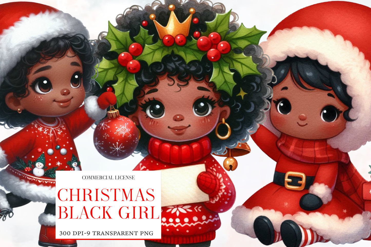 Christmas Black Girl Clipart PNG Bundle | Black Christmas Girls, Santa Hats, Holiday Dresses & Festive Winter Clipart