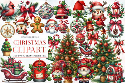 Christmas Sublimation Clipart PNG Bundle | Cute Watercolor Christmas Sublimation Designs | Holiday PNG Clipart