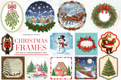 Christmas Frames Clipart PNG Bundle | Watercolor Festive Christmas Frame Clipart | Holiday Border Sublimation PNG