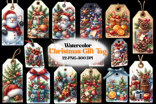 22 Christmas Gift Tag PNG Clipart Bundle Watercolor Holiday Gift Tags
