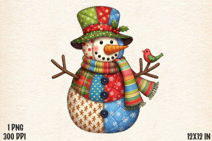 Patchwork Snowman Christmas Sublimation PNG