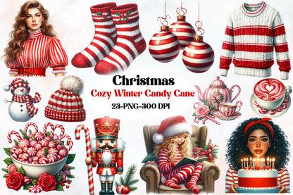 Cozy Winter Candy Cane Christmas Clipart PNG Bundle | Christmas Candy Cane & Winter Clipart