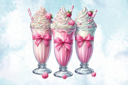 Pink Milkshake PNG Clipart Bundle Watercolor Bow Strawberry Sweet Drink