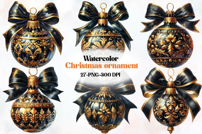 Watercolor Christmas Cat Ornament Clipart PNG Bundle | Cute Kitty Christmas Baubles