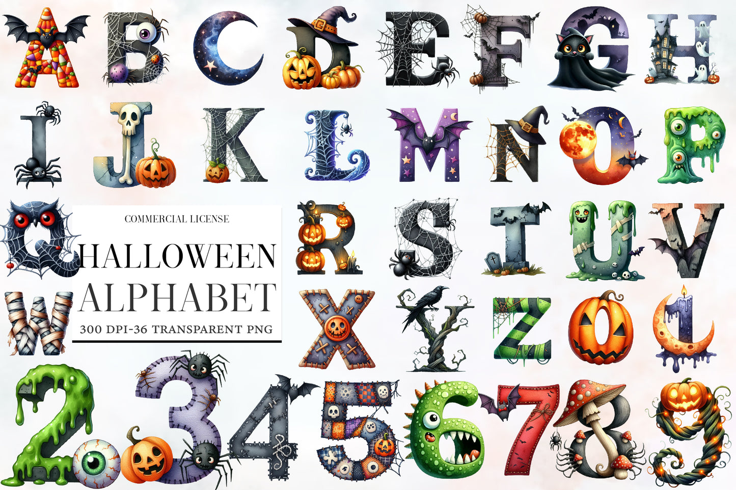 Halloween Alphabet Clipart PNG Bundle | Spooky ABC Letters, Halloween Letters PNG