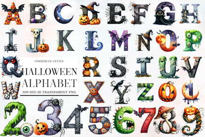 Halloween Alphabet Clipart PNG Bundle | Spooky ABC Letters, Halloween Letters PNG