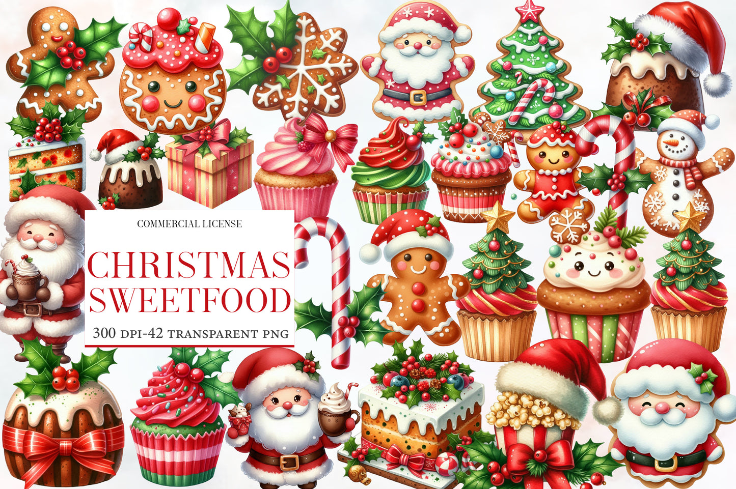 Christmas Sweet Food Watercolor Clipart PNG Bundle | Christmas Baking PNG | Gingerbread Cookie Sublimation