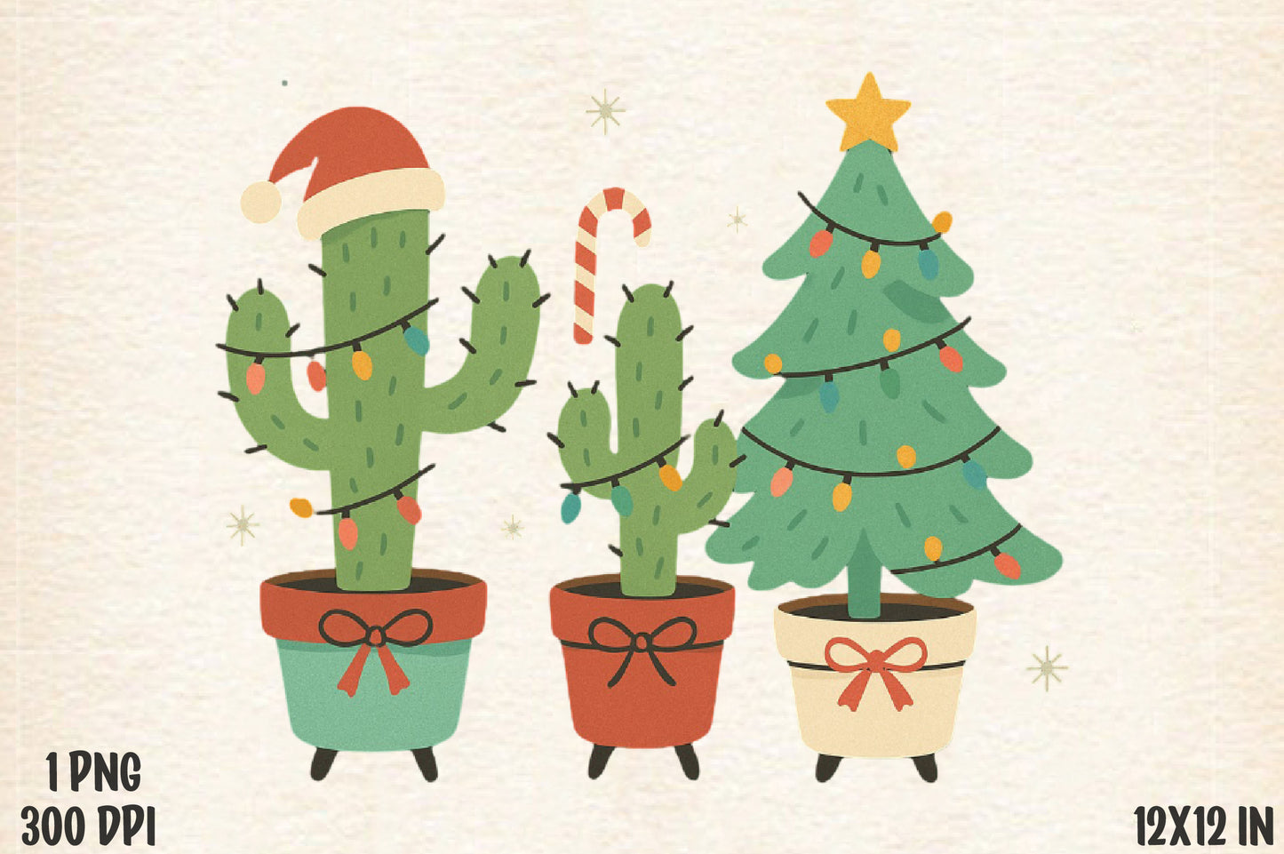 Cute Christmas Cactus PNG Holiday Christmas Tree Sublimation