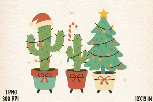 Cute Christmas Cactus PNG Holiday Christmas Tree Sublimation