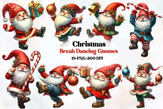 Christmas Break Dancing Gnome Clipart PNG Bundle | Funny Santa Gnome Christmas | Dancing Gnome Sublimation