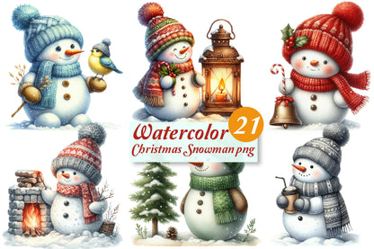 Christmas Snowman PNG Bundle | Watercolor Snowman, Cute Winter Snowman & Holiday Snowman Clipart
