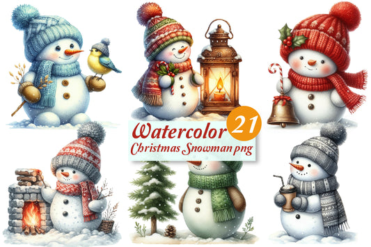 Christmas Snowman PNG Bundle | Watercolor Snowman, Cute Winter Snowman & Holiday Snowman Clipart