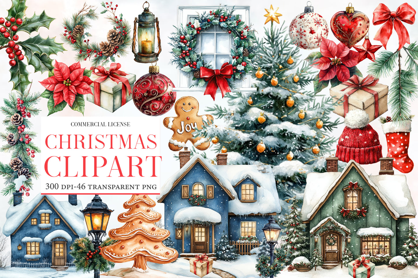 Christmas Clipart PNG Bundle | Winter Christmas Village & Holiday Decor | Christmas Sublimation