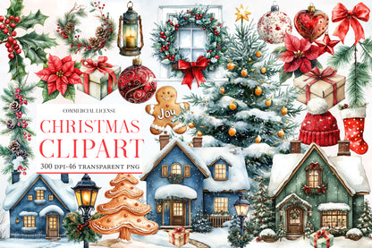 Christmas Clipart PNG Bundle | Winter Christmas Village & Holiday Decor | Christmas Sublimation