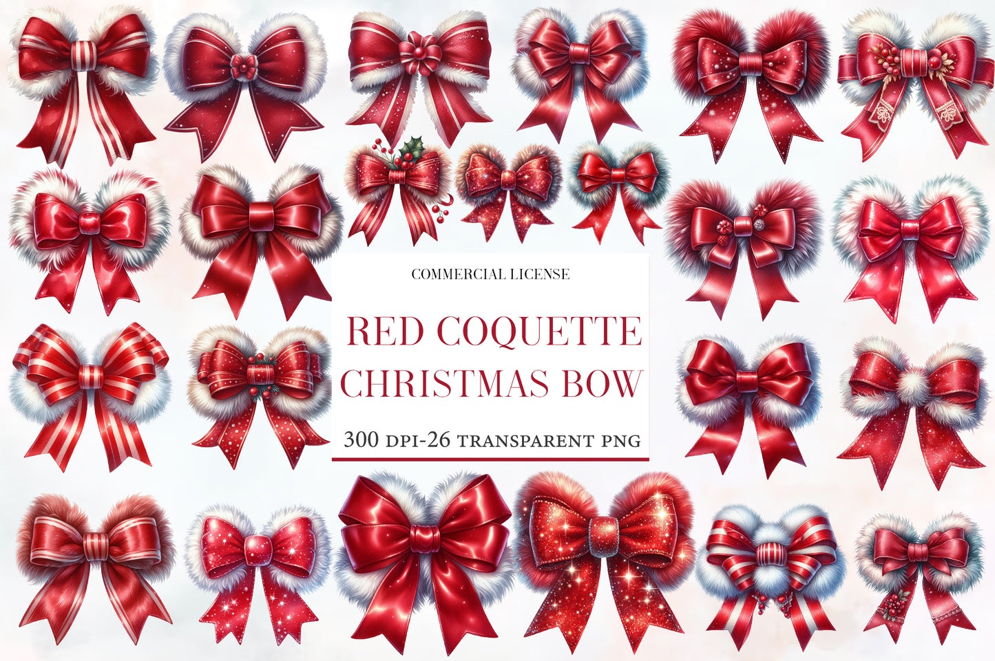 Red Coquette Christmas Bow Clipart PNG Bundle | Christmas Bow PNG | Red Bow Sublimation